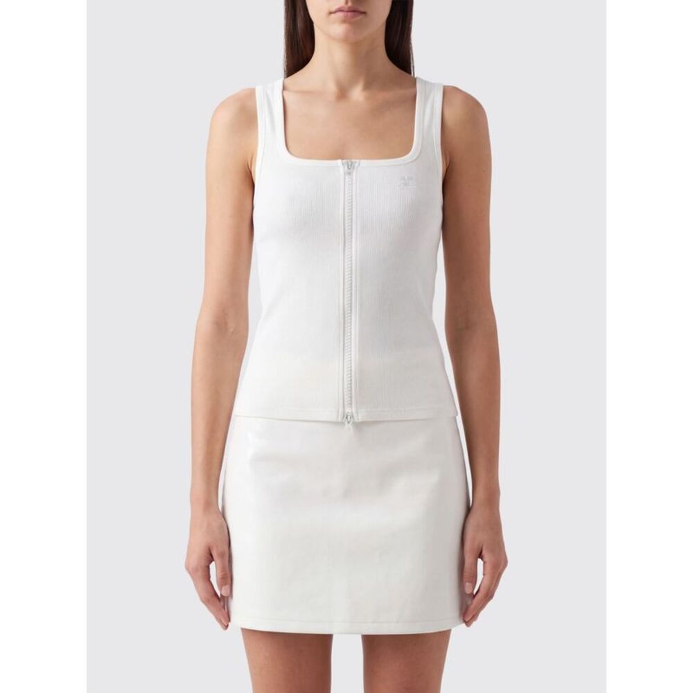 Courreges Women Courri�Ges Ribbed Stretch-Cotton Top With Square Neckline